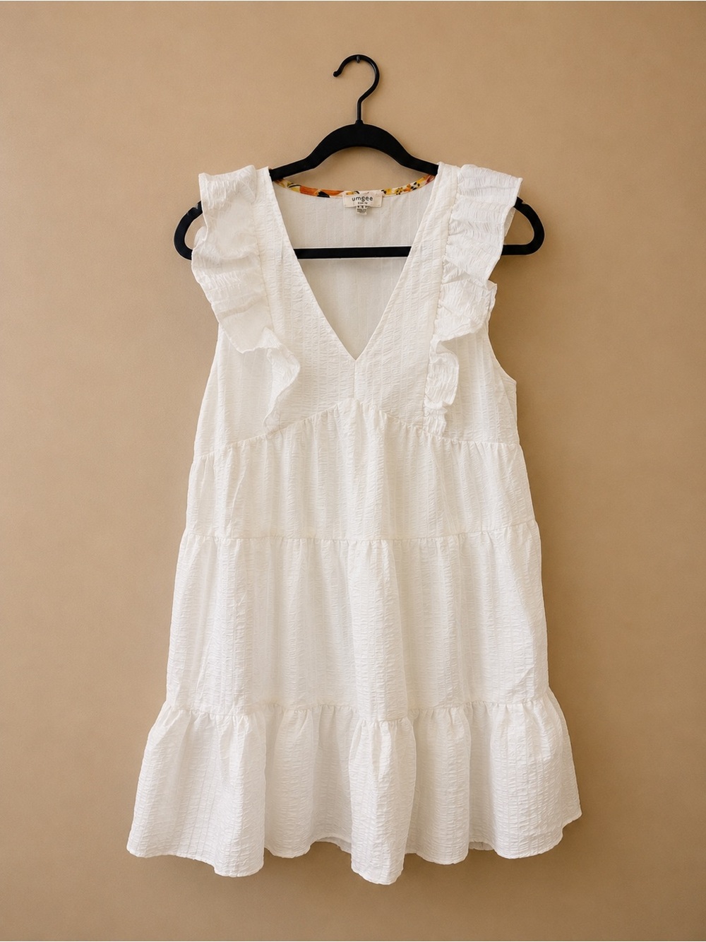 Umgee White Ruffled V-Neck Tiered Mini Dress